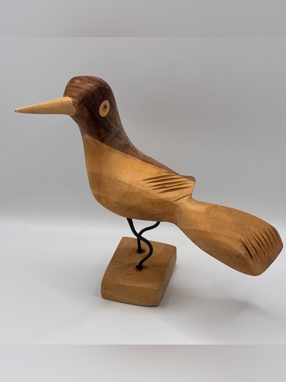Vintage MCM Hand Carved Wooden Bird Sculpture